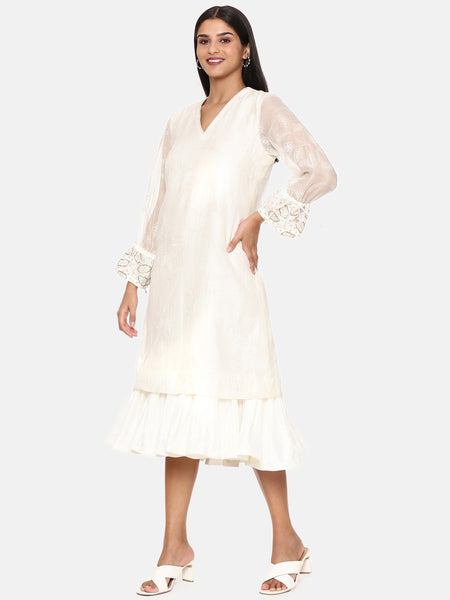 Chanderi Ivory Emb Dress - AS0646