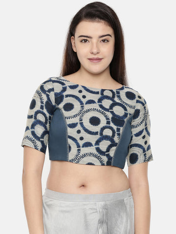 Dark blue chanderi/naina satin embroidered blouse - ASBL005 - Asmi Shop