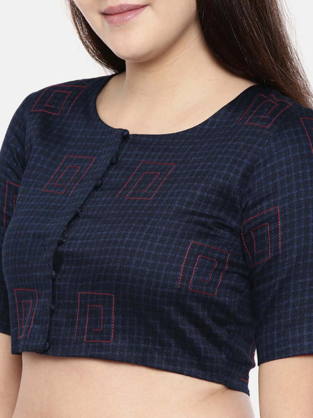 Navy blue naina satin embroidered blouse - ASBL008 - Asmi Shop