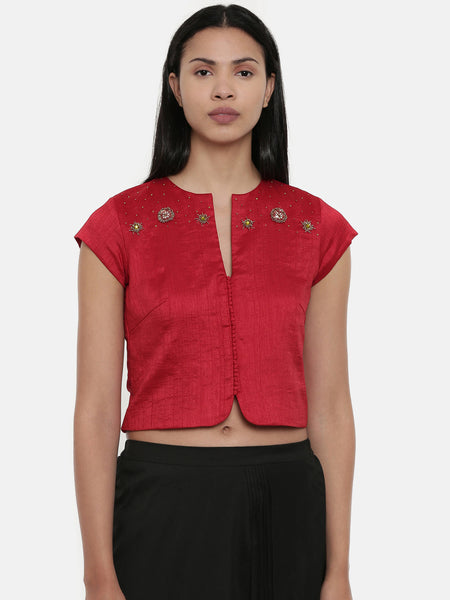 Red,silk slub, long  blouse - ASBL014 - Asmi Shop