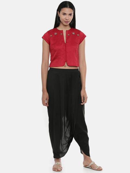 Red,silk slub, long  blouse - ASBL014 - Asmi Shop