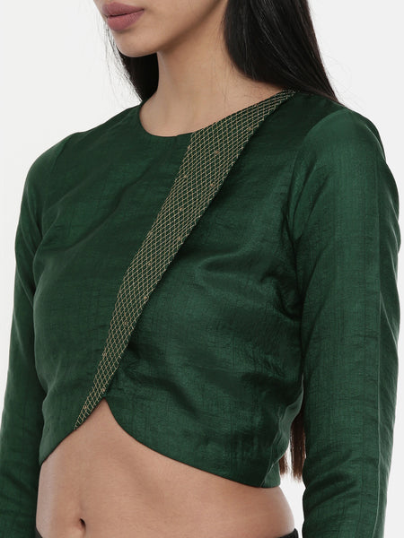 Bottle Green,Silk Slub, long blouse - ASBL022 - Asmi Shop