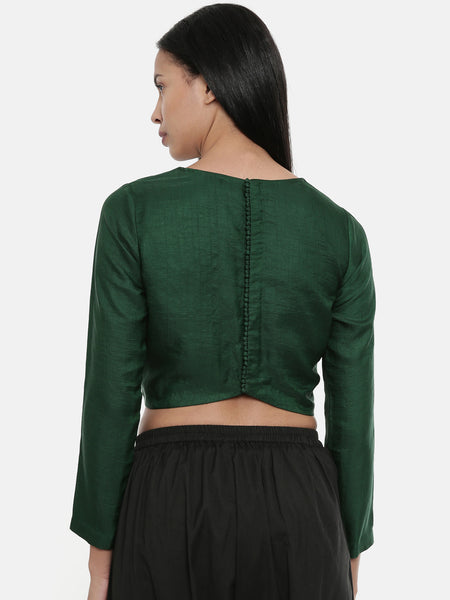 Bottle Green,Silk Slub, long blouse - ASBL022 - Asmi Shop