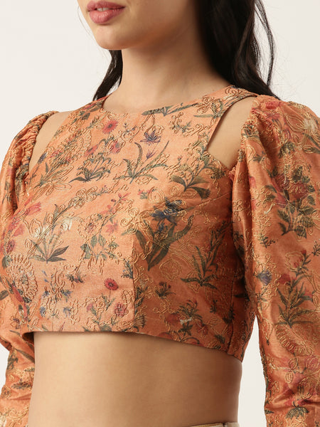 Chanderi Printed Embroidered Blouse - ASBL036