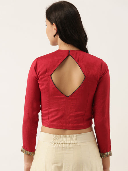 Silk Red Sequened Blouse  - ASBL045