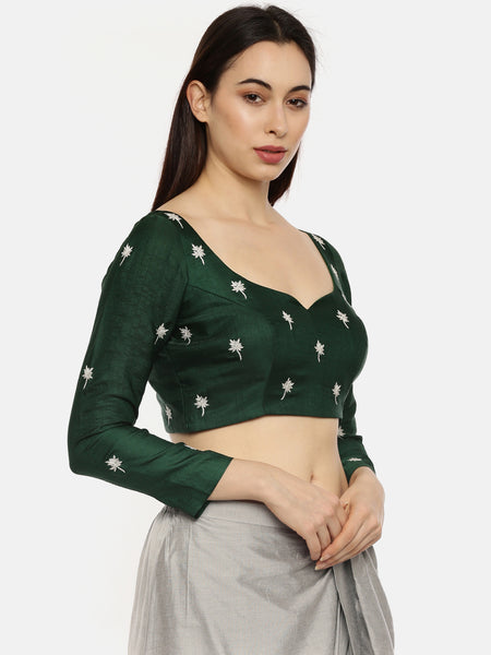 Green Embroidered Silk Blouse  - ASBL049
