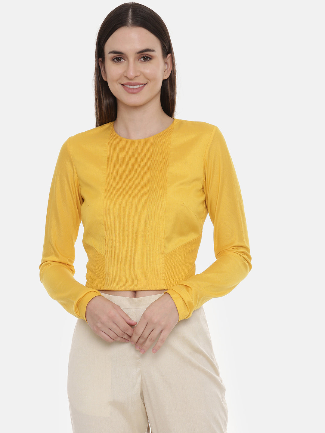 Pintuck Yellow Silk Blouse  - ASBL050