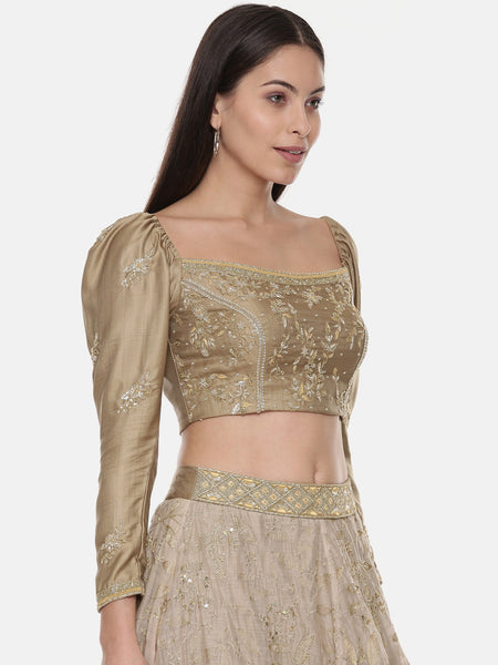 Silk Hand Embroidered Gold Blouse - ASBL086