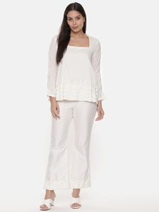Ivory Silk Top With Matching Pants - ASCRSET014