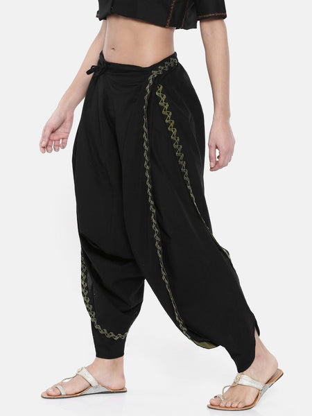 Black Embroidered Cotton Dhoti Pants - ASDP001 - Asmi Shop