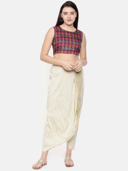 Beige cotton silk Dhoti style pants - ASDP004 - Asmi Shop