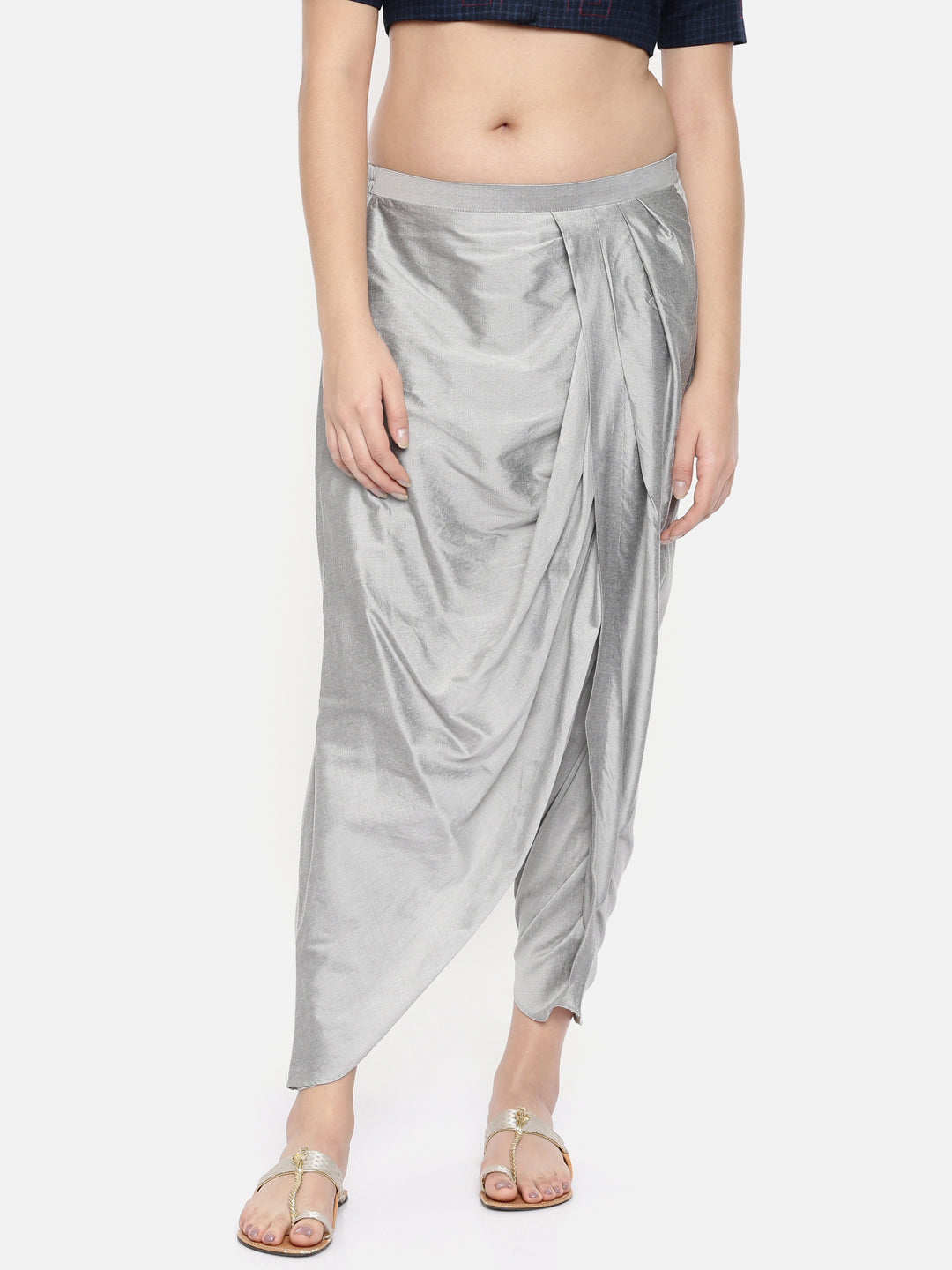 Silver grey cotton silk pleated dhoti pants - ASDP009 - Asmi Shop