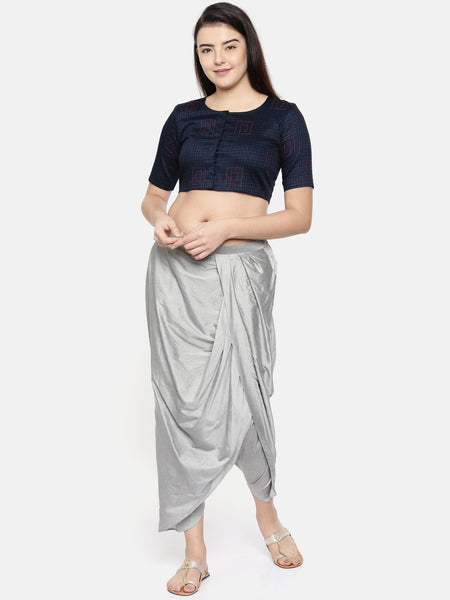 Silver grey cotton silk pleated dhoti pants - ASDP009 - Asmi Shop