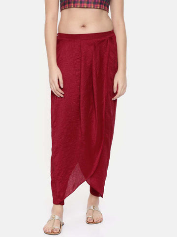 Red crushed silk pleated dhoti pants - ASDP010 - Asmi Shop