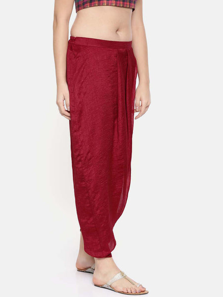 Red crushed silk pleated dhoti pants - ASDP010 - Asmi Shop