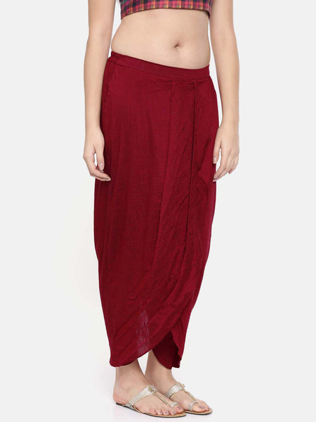 Red slub silk dhoti style pants - ASDP011 - Asmi Shop