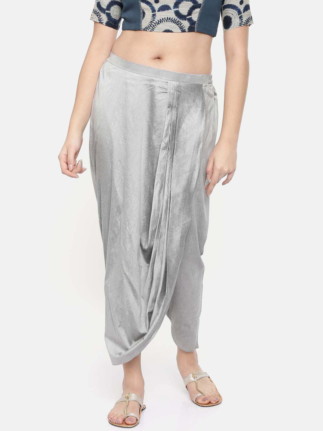 Silver grey cotton silk dhoti pants - ASDP016 - Asmi Shop