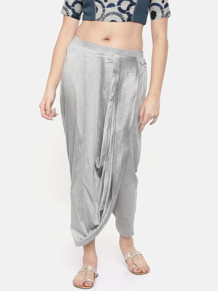 Silver grey cotton silk dhoti pants - ASDP016 - Asmi Shop