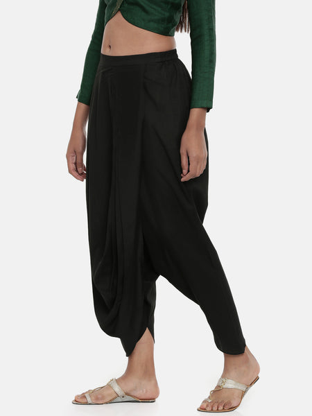 Black, Cotton silk, Dhoti pant - ASDP019 - Asmi Shop
