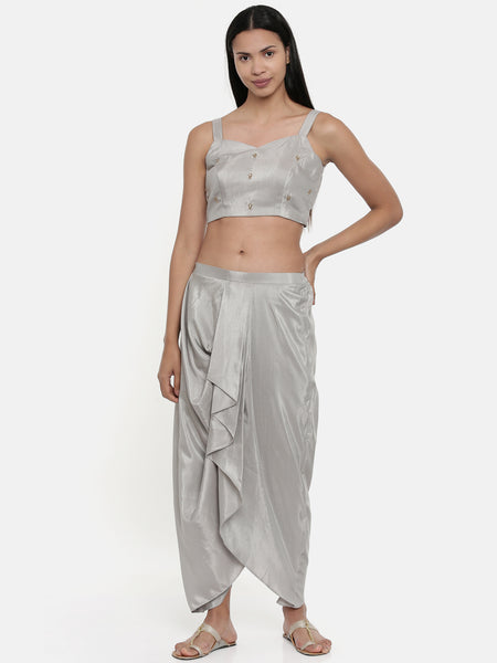 Silver Grey,Silk, Dhoti pant - ASDP025 - Asmi Shop