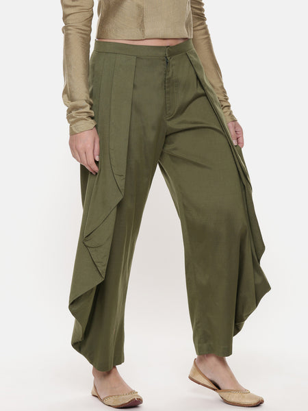 Mehendi Green Silk Dhoti Pants - ASDP031