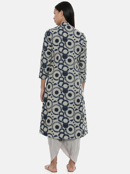 Blue,Chanderi/Cotton Satin,long jacket  - ASJ043 - Asmi Shop
