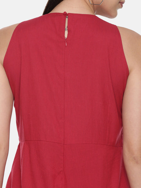 Red Cotton Stylish Jumpsuit - ASJS010