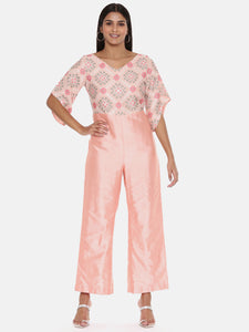 Pink Silk Chanderi Jumpsuit - ASJS012