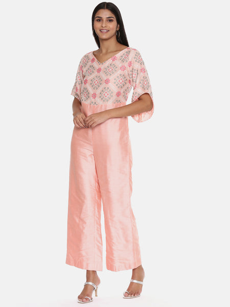 Pink Silk Chanderi Jumpsuit - ASJS012