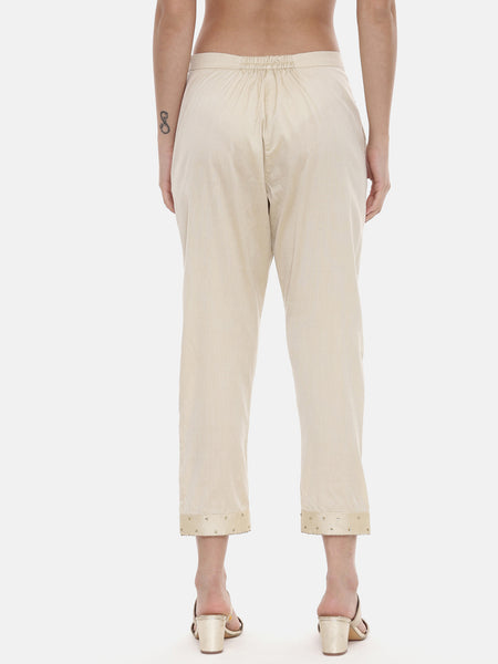 Beige Silk Tappered Pants - ASP025