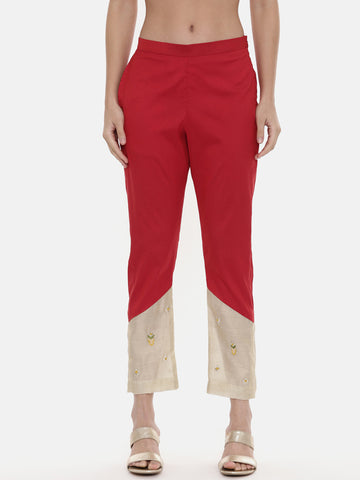 Red Silk Tappered Pants - ASP027