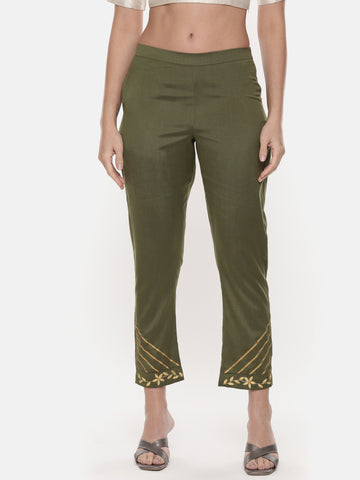 Green Tappered Silk Pants - ASP040