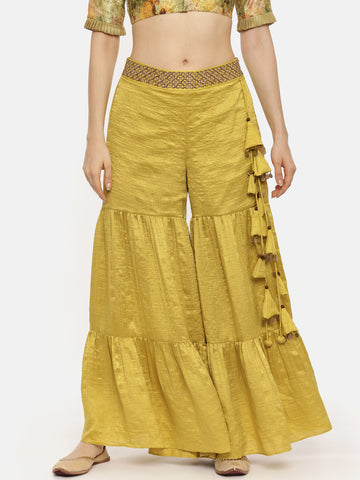 Mustard Silk Layered Palazo Pant - ASPL014