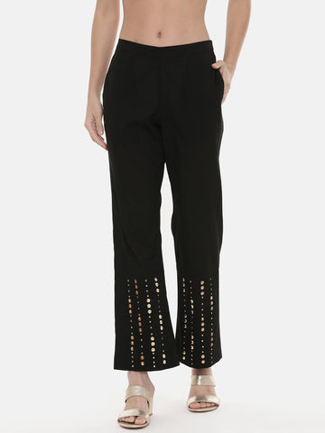 Black Silk Embroidred Pants - ASPL018