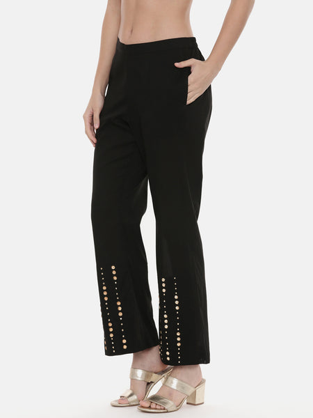 Black Silk Embroidred Pants - ASPL018