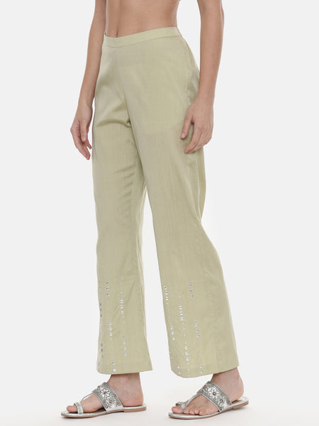 Green Silk Embroidred Pants - ASPL022