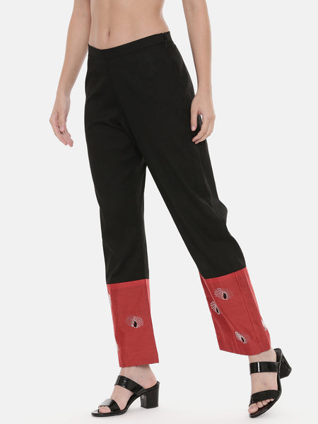 Black Red Chanderi  Pants - ASPL027