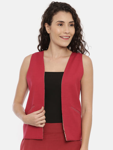 Beige Red Cotton Linen Reversible Jacket -ASRJ002