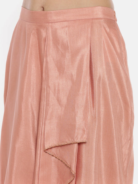 Peach Silk Linen Pleated Skirt  - ASSK001
