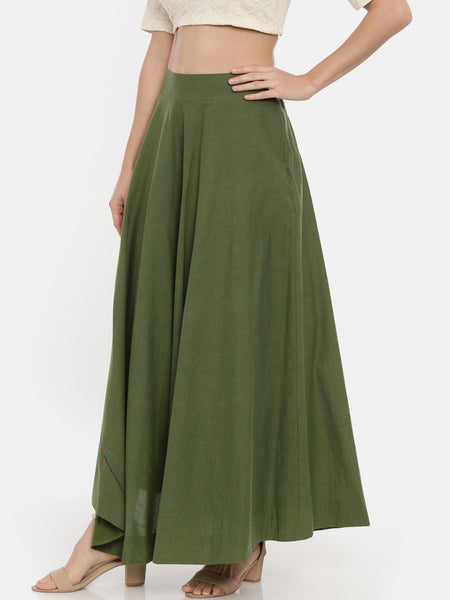 Green Cotton Asymmetrical Skirt  - ASSK003