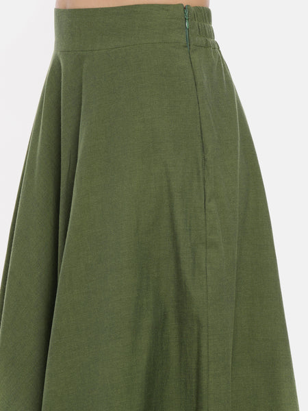 Green Cotton Asymmetrical Skirt  - ASSK003