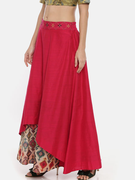 Pink Cotton Silk Embroidered Skirt  - ASSK004
