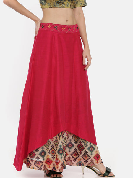 Pink Cotton Silk Embroidered Skirt  - ASSK004