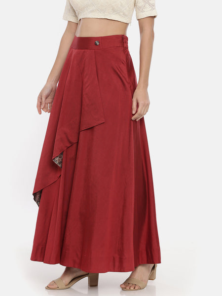 Red Cotton Asymmetrical Skirt - ASSK005