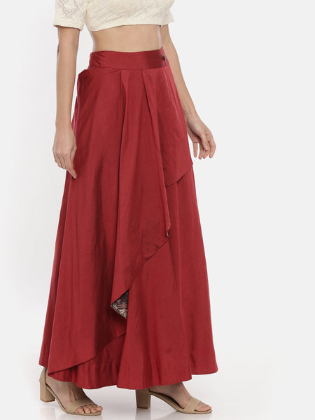 Red Cotton Asymmetrical Skirt - ASSK005