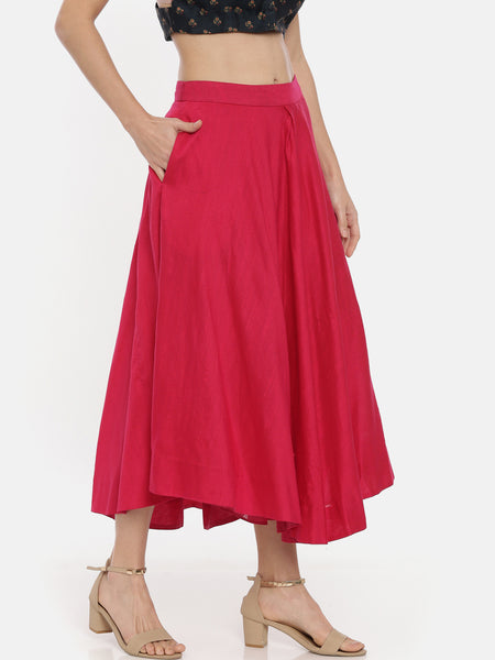 Pink Silk Cotton Pleated Skirt - ASSK006