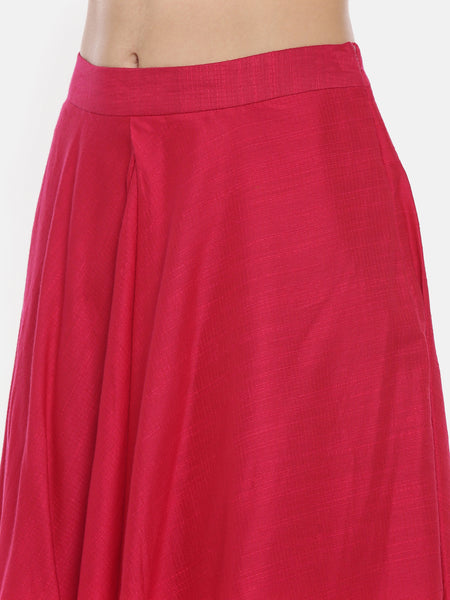 Pink Silk Cotton Pleated Skirt - ASSK006