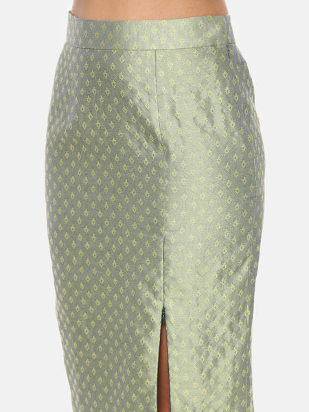 Green Silk Jaquard Skirt - ASSK008
