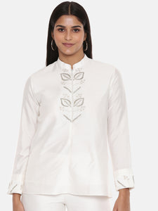 Ivory Cotton Silk Embroidered Top  -  ASST035